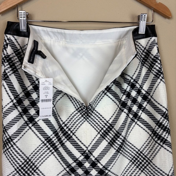 White House Black Market Ecru/Black Plaid Boot Pencil Mini Skirt NWT - Picture 8 of 14